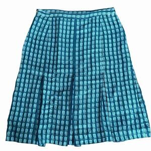 Tory Burch Blue Pleated Hem Wool Silk Blend Skirt Size 4 Geometric